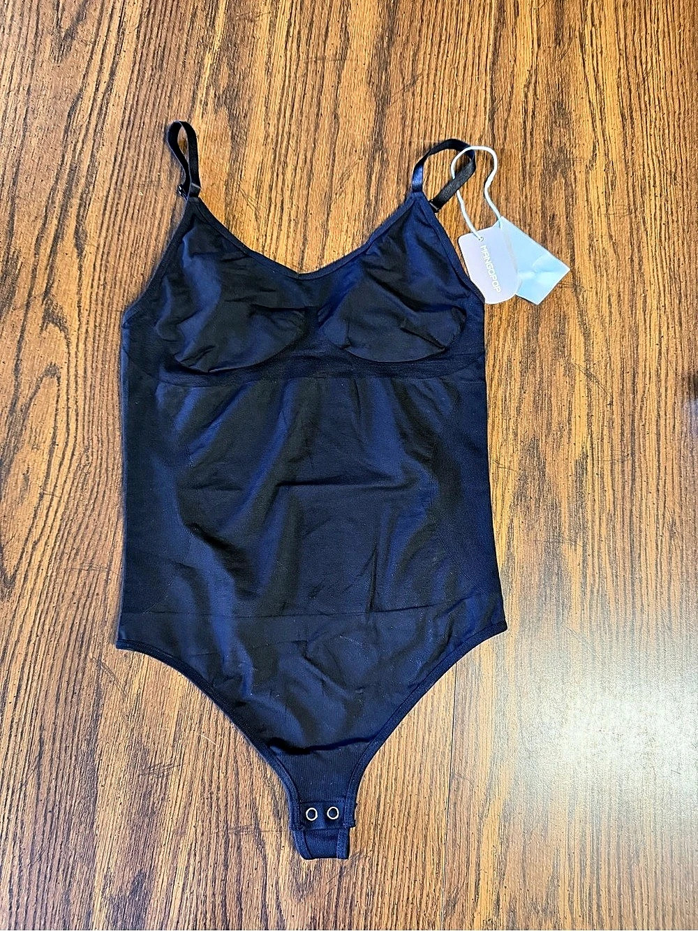 MangoPop Women's Double Lined Adjustable Cami Bodysuit color is Black
